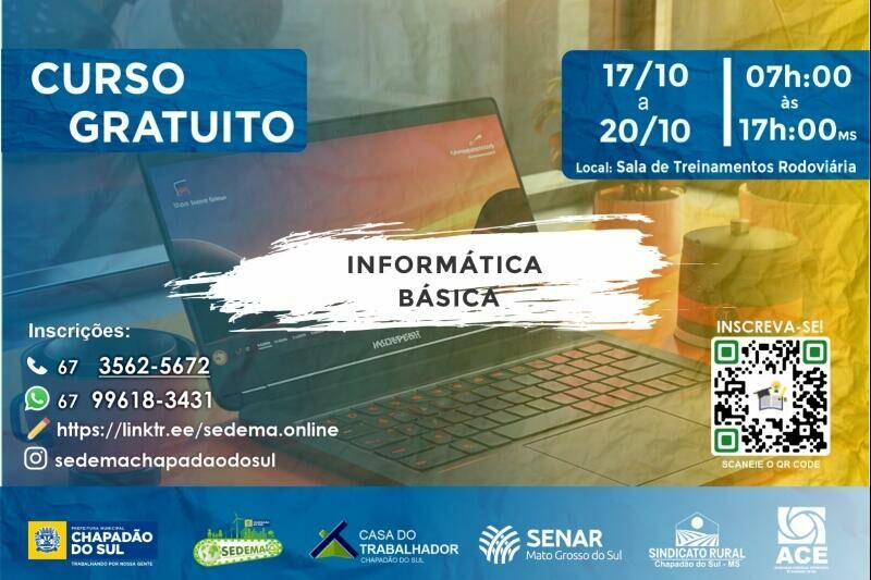 Imagem de compartilhamento para o artigo Prefeitura Municipal de Chapadão do Sul: curso de informática básica começa nesta terça-feira da MS Todo dia